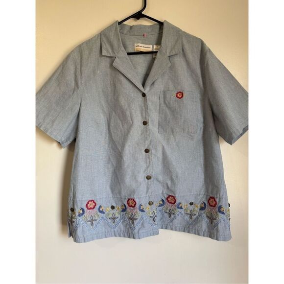 Vintage 90's Alfred Dunner Womens Floral Embroidered Button Shirt sz 16 Boho - Picture 3 of 8
